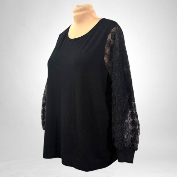 Sioni‎ Milano Black Knit Sweater With Embroidered Sheer Sleeves, NWT! Size 3X - Picture 3 of 7